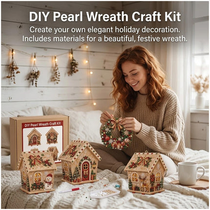 3D Wooden House Christmas Pearl Diamond Art Kit, Christmas Diamond Painting Kits