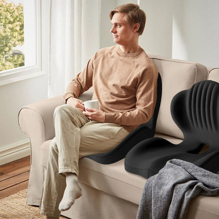 Black Memory Foam Seat Cushion w/Lumbar Support Pillow for Back & Sciatica Pain Relief