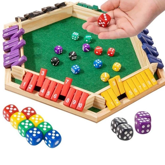 6 Players Shut The Box Dice Game Wooden Board Tabletop Math Game with 12 Dice