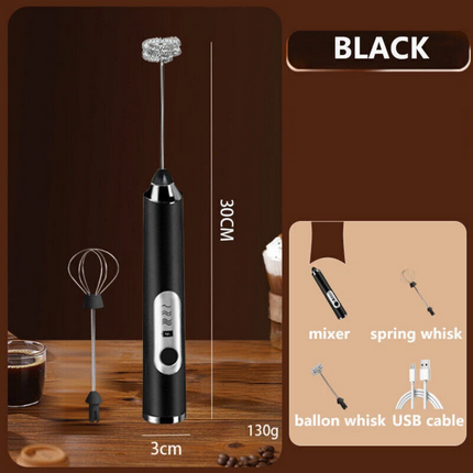 Handheld Electric Coffee Milk Frother Whisk Egg Beater Rechargeable 3 Speeds