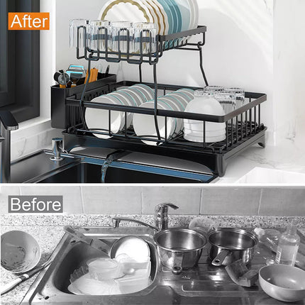 2 Tier Dish Rack Drying Cup Holder Drainer Storage Plate Tray Kitchen Organiser