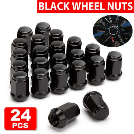 24PCS M12x1.25mm Thread Black Extended Open Ended Steel Wheel Tuner Lug Nuts Set