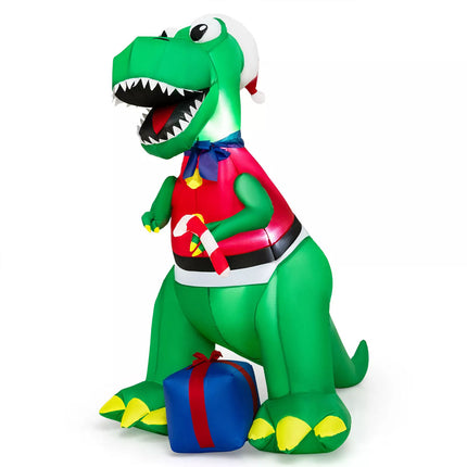 1.8M Christmas Inflatable Light-up Dinosaur with Gift Blow Up Xmas Outdoor Decor