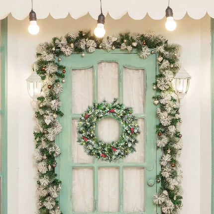 60cm Pre-lit Garland Christmas Wreath w/ 50 White LED Lights Built-in Timer Xmas