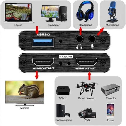 High Speed 4K Video Capture Card Universal Audio Video Recording Adapter for Daily Use