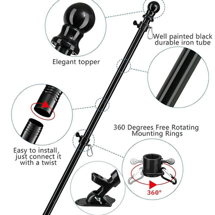 Flag Pole Kit 6 Ft,Flag Pole with Bracket,Heavy Stainless Steel Garden Flagpole Black
