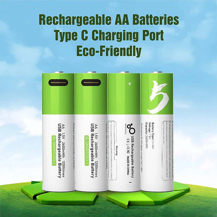 4X USB AA Lithium Ion Rechargeable Battery 1.5V 2600mAh Fast Charger Type C Lot