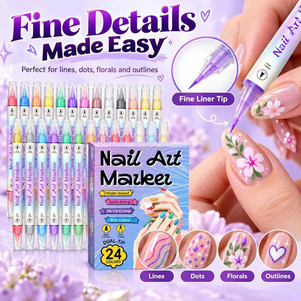 24 Colors Dual-Ended Nail Art Pens Set,24pcs Dual-Ended Pens