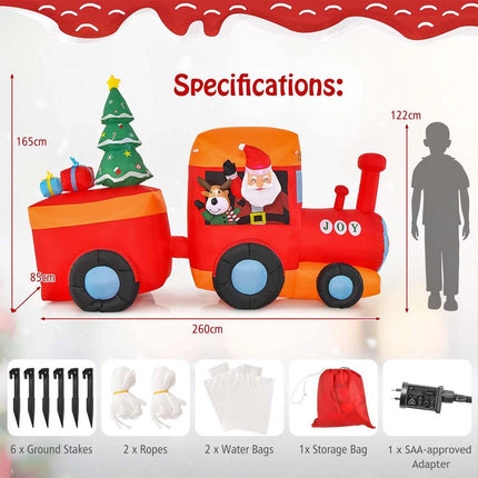 2.6M Christmas Inflatable Blow Up Xmas Santa Train w/6 Bright LED lights Decor