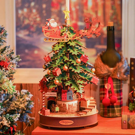 Wood 3D Puzzle Rotatable Christmas Music Box DIY Creative Toy Xmas Gifts