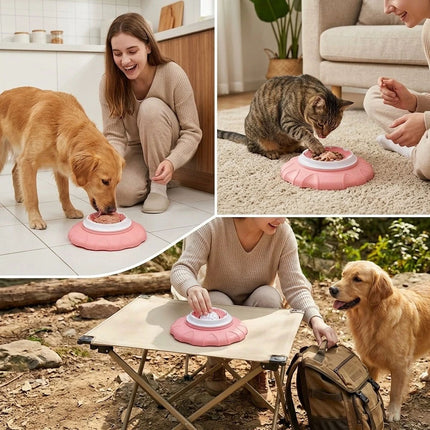 Liquid Food Slow Feeder Licking Dispenser, Rolling Ball-in Lick Bowl Anti-Slip