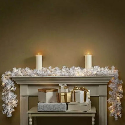 2.7m/9ft Artificial Pine White Christmas Garland Xmas Tree Fireplace Decorations
