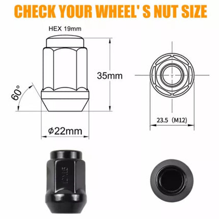 24PCS M12x1.25mm Thread Black Extended Open Ended Steel Wheel Tuner Lug Nuts Set