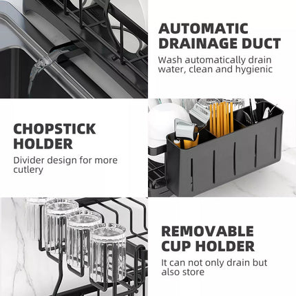2 Tier Dish Rack Drying Cup Holder Drainer Storage Plate Tray Kitchen Organiser