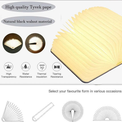 Novelty Portable Folding Wooden Book Lamp USB Rechargeable Desk Night Light Brown