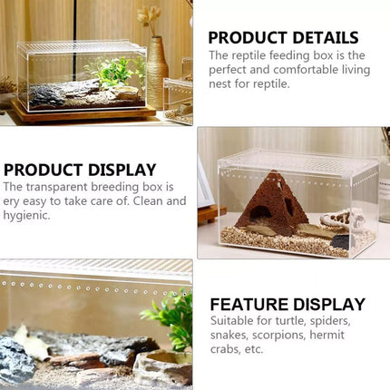 Clear Pet Box with Slide Lid Reptile Breeding Habitat Panoramic View Terrarium