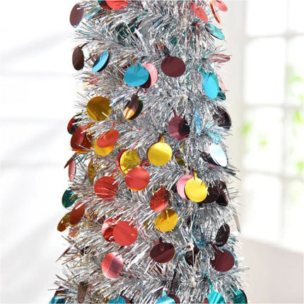 Foldable Christmas Tree Retractable Tinsel Tree Holiday Decor Silver and colors