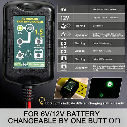Automatic Battery Charger Maintainer Trickle for Car & Motorcycle 6V 12V 1.5A
