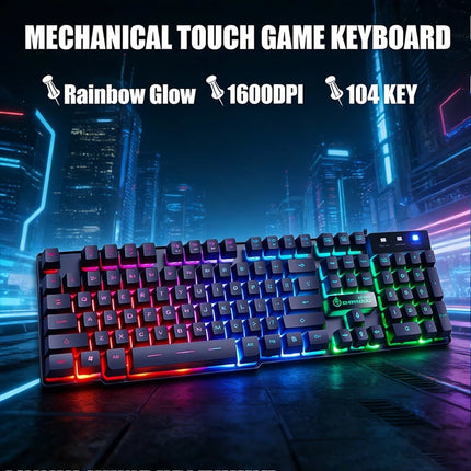 Ergonomic USB Rainbow Backlight T6 Keyboard and Mouse Kit for PC Laptop