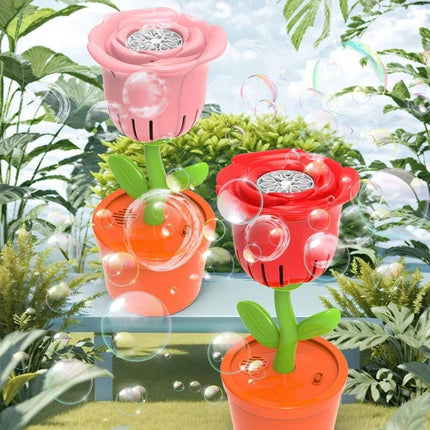 Rose Flower Bubble Blower Machine Auto LED Light Rechargeable Red No Liquid