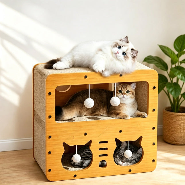 Cat Scratcher House Condo Cardboard Cat Scratching Board Bed Cave Toy Balls