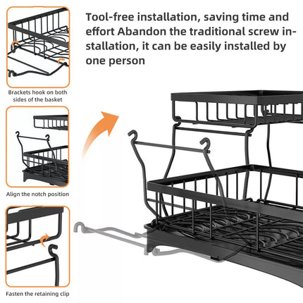 2 Tier Dish Rack Drying Cup Holder Drainer Storage Plate Tray Kitchen Organiser