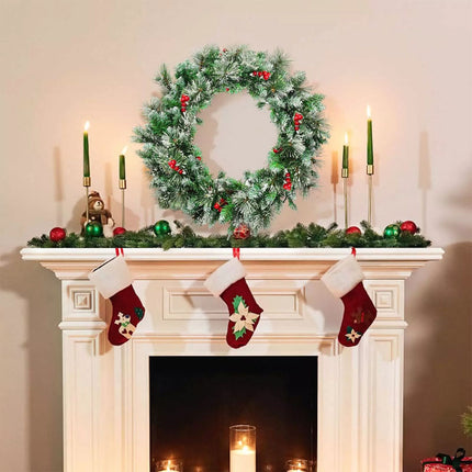 60cm Pre-lit Garland Christmas Wreath w/ 50 White LED Lights Built-in Timer Xmas