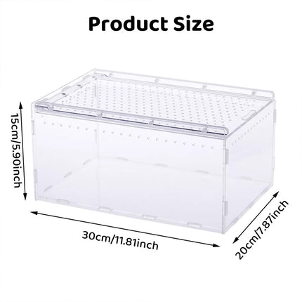 Clear Pet Box with Slide Lid Reptile Breeding Habitat Panoramic View Terrarium