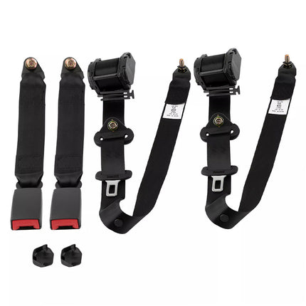 2 Sets Universal 3 Point car Safety Belt Seatbelt Retractable Black Buckle Belt