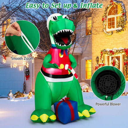 1.8M Christmas Inflatable Light-up Dinosaur with Gift Blow Up Xmas Outdoor Decor