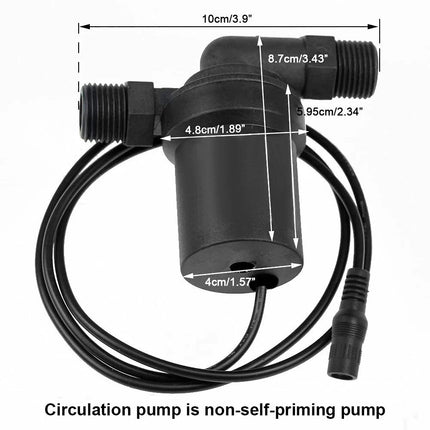 12V Cold Hot Water Pump Solar Circulation Brushless Motor 1/2" Couplers 800L/H