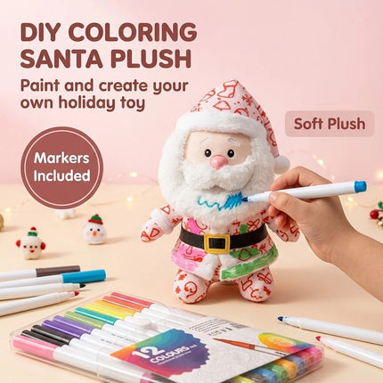 Paintable DIY Paintable Santa Claus Plush Toy Home Festive Decorations with pens