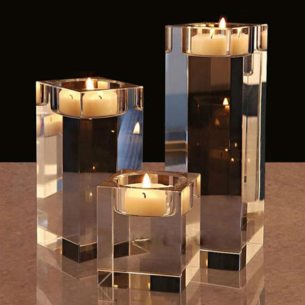 Modern Crystal Glass Cube Candle Holder Tealight Romantic Wedding Christmas Déco 3 Size/Set