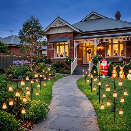 Magical Solar Christmas Stake Lights With Auto-On Weatherproof Garden Pathway Xmas Bell Light