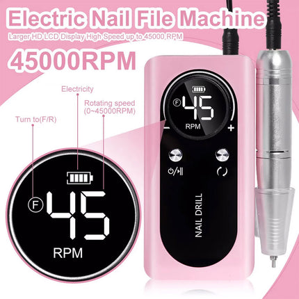 45000RPM Rechargeable Electric Nail Drill Machine Manicure Machine Portable - Image 2