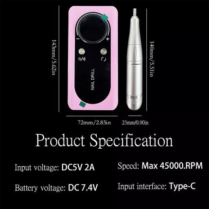 45000RPM Rechargeable Electric Nail Drill Machine Manicure Machine Portable - Image 9
