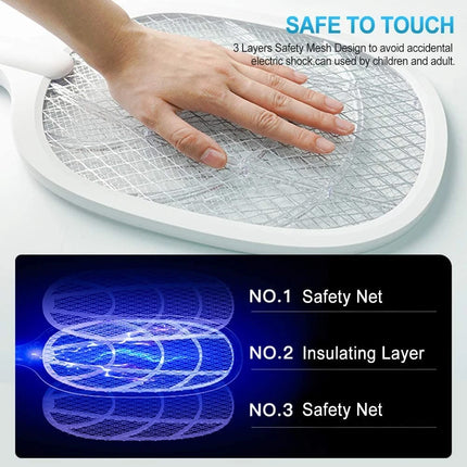 Electric USB Rechargable Racket Fly Swatter Mosquito Insect Killer UV Bug Zapper