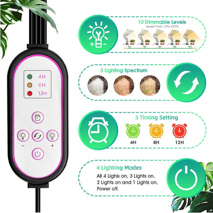 4 Head LED Grow Light with Stand for Indoor Plants Full Spectrum Plant Grow Lamp
