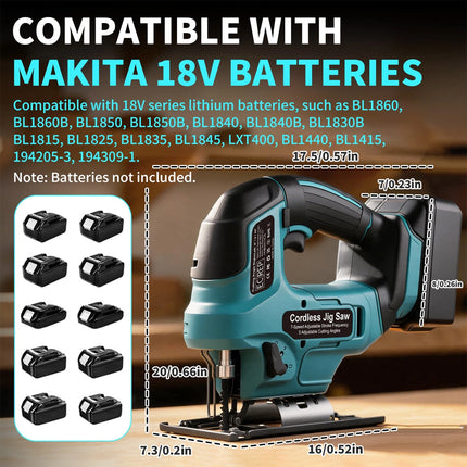 Brushless Cordless Jigsaw Woodworking Cutting Tool Compatible with Makita 18V Battery