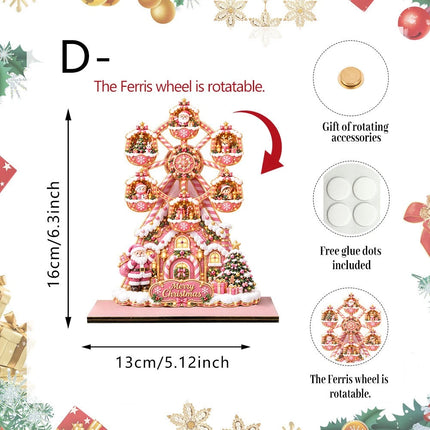 Wooden Christmas Ferris Wheel Ornament Hand-Rotating Tabletop Decor