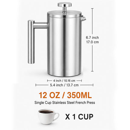 350ML Stainless Steel Cafetiere French Press Filter Coffee Plunger Pitcher