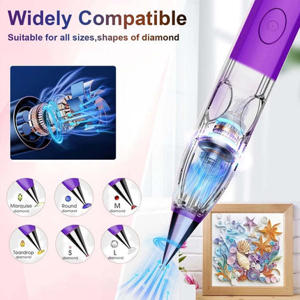 Cordless Electric Diamond Painting Pen Art Vacuum Pen Portable Rechargeable Nail Art Purple