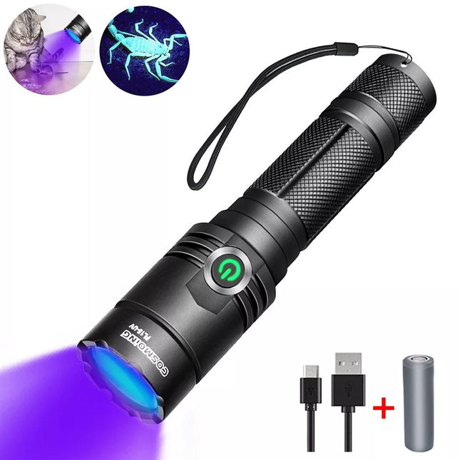 395nm Blacklight UV Light Tactical LED Flashlight Rechargeable Torch Lamp