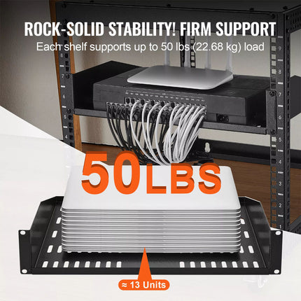 2U Server Rack Shelf 16&#034;/406 mm Depth Vented Rack Mount Shelf with Tray