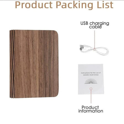 Novelty Portable Folding Wooden Book Lamp USB Rechargeable Desk Night Light Brown