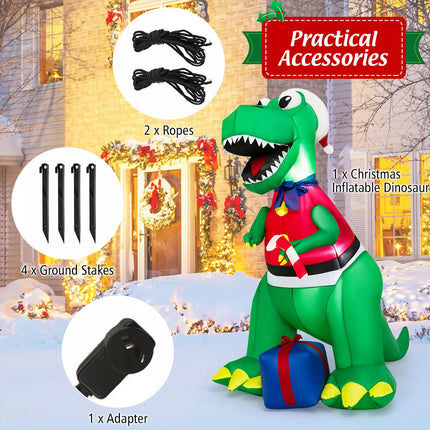 1.8M Christmas Inflatable Light-up Dinosaur with Gift Blow Up Xmas Outdoor Decor