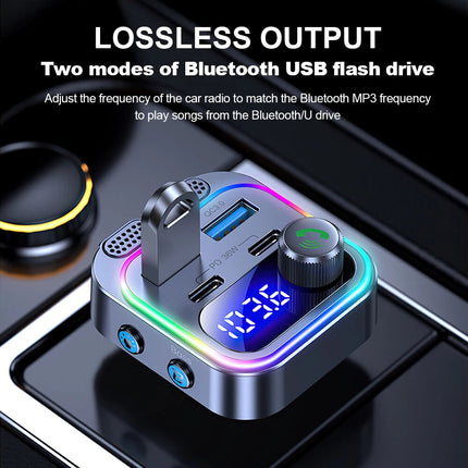 Car Wireless Bluetooth 5.0 FM Transmitter Adapter Type-C PD 66W Fast USB Charger