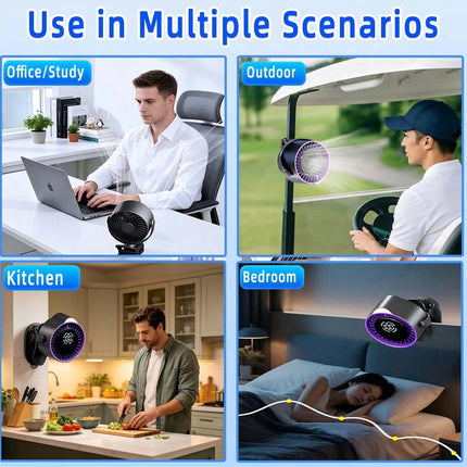 Rechargeable Turbine Clip-On Fan 100-Speed USB Desk Car Fan with LED Display