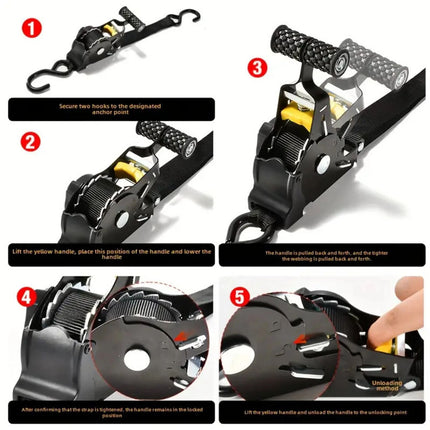 2PCS Automatic Retractable Ratchet Tie-Down Straps Self Retracting Straps