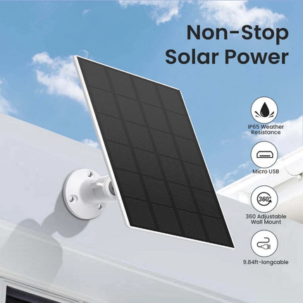 Solar Panel for Outdoor Security Camera, 5V 3W with Micro USB & Type-C Adapter Black